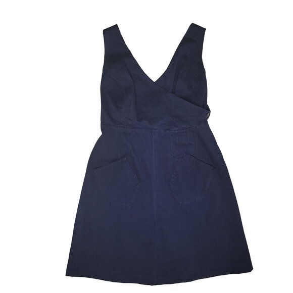 Anthropologie Chino Navy Blue Pinafore overall mini Dress With Pockets Size US 6 - Picture 1 of 5